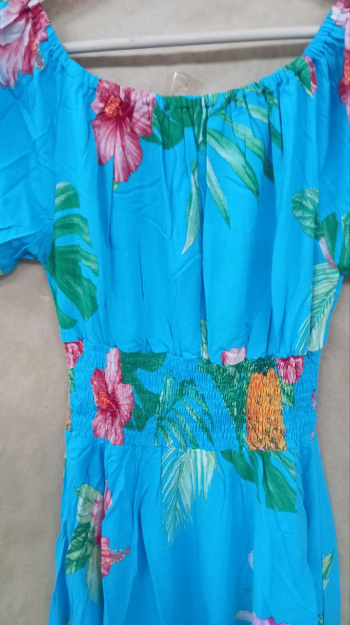 Эксклюзив Платье Парвати цветы бирюза #11 (длина миди)