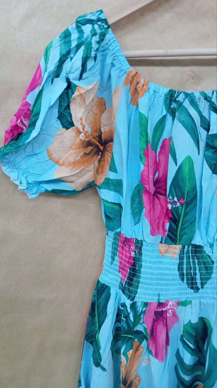 Эксклюзив Платье Парвати цветы голубое #54 (длина миди)