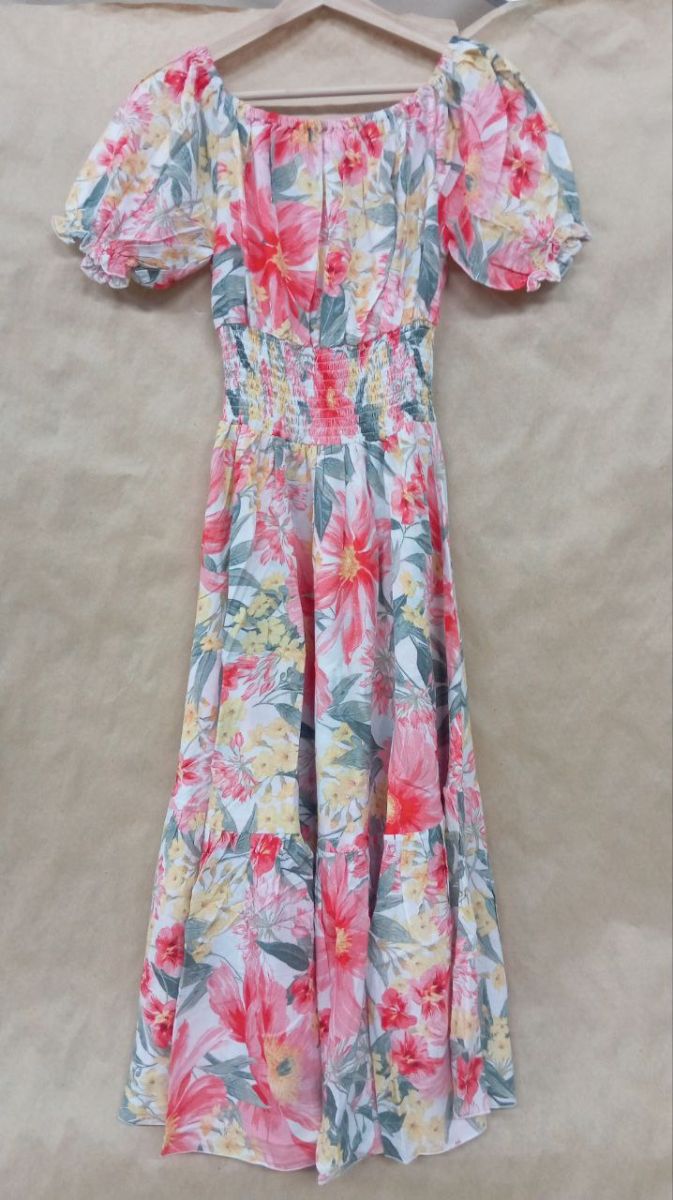 Эксклюзив Платье Парвати цветы на белом #23 (длина миди)