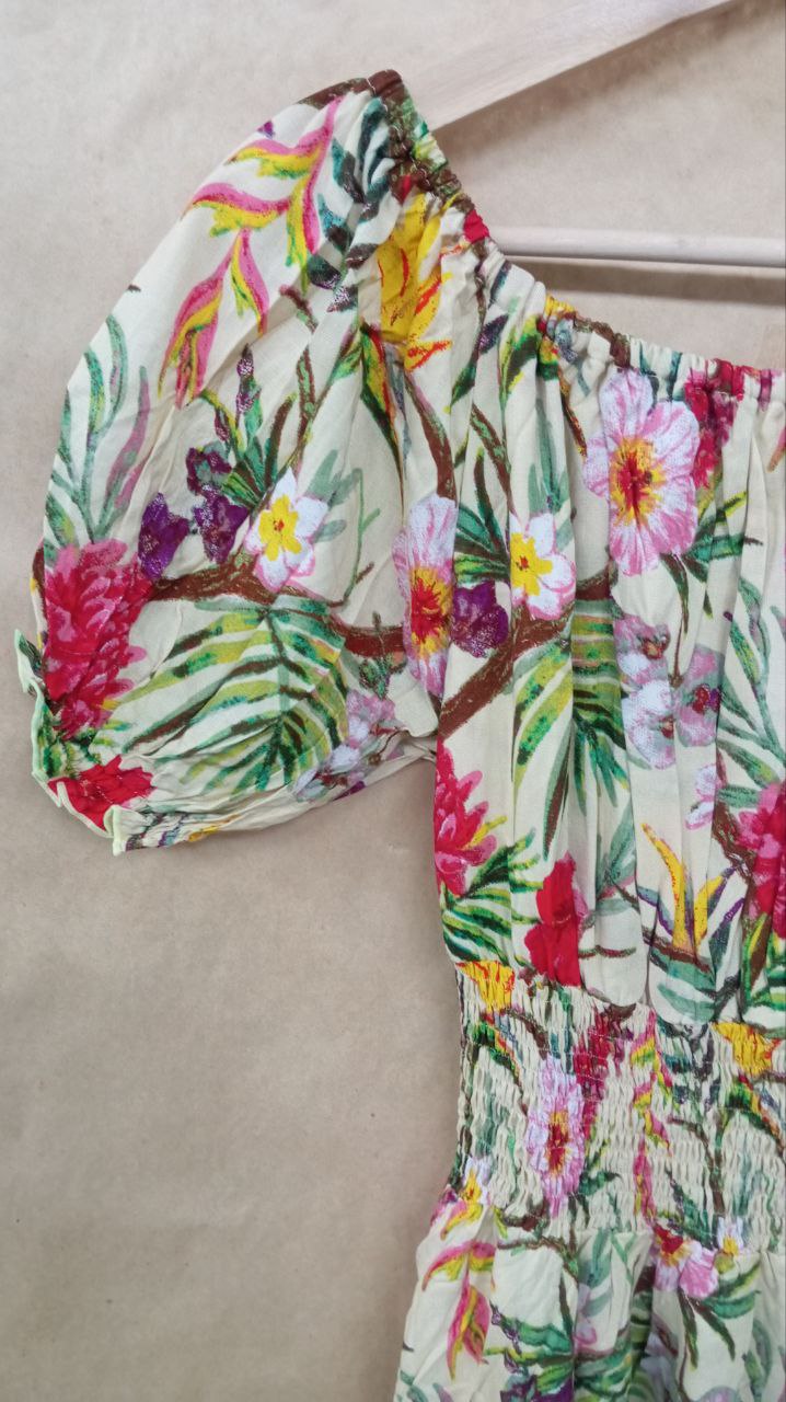 Эксклюзив Платье Парвати цветы красные желтые #14 (длина миди)