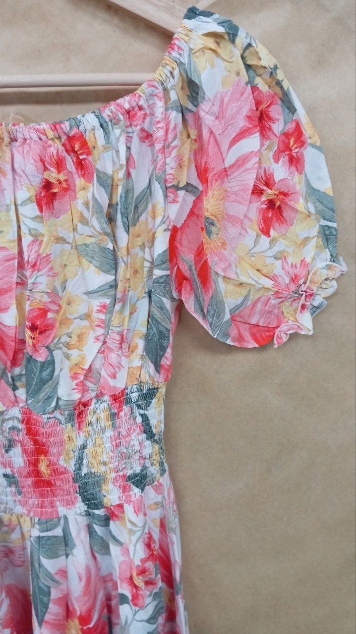 Эксклюзив Платье Парвати цветы на белом #23 (длина миди)