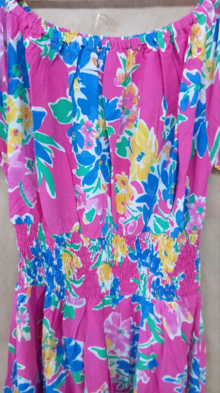 Эксклюзив Платье Парвати цветы фуксия #52 (длина миди)