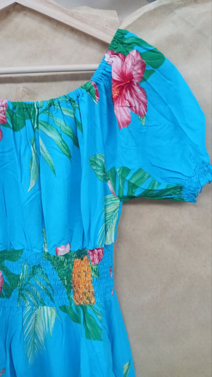 Эксклюзив Платье Парвати цветы бирюза #11 (длина миди)