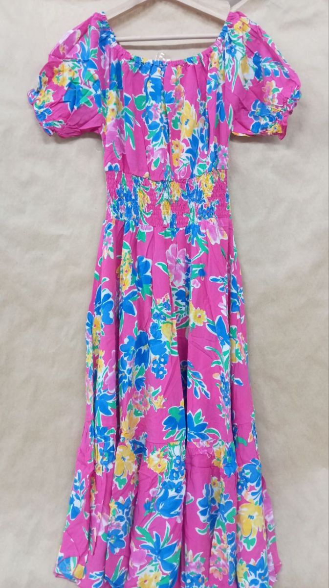 Эксклюзив Платье Парвати цветы фуксия #52 (длина миди)