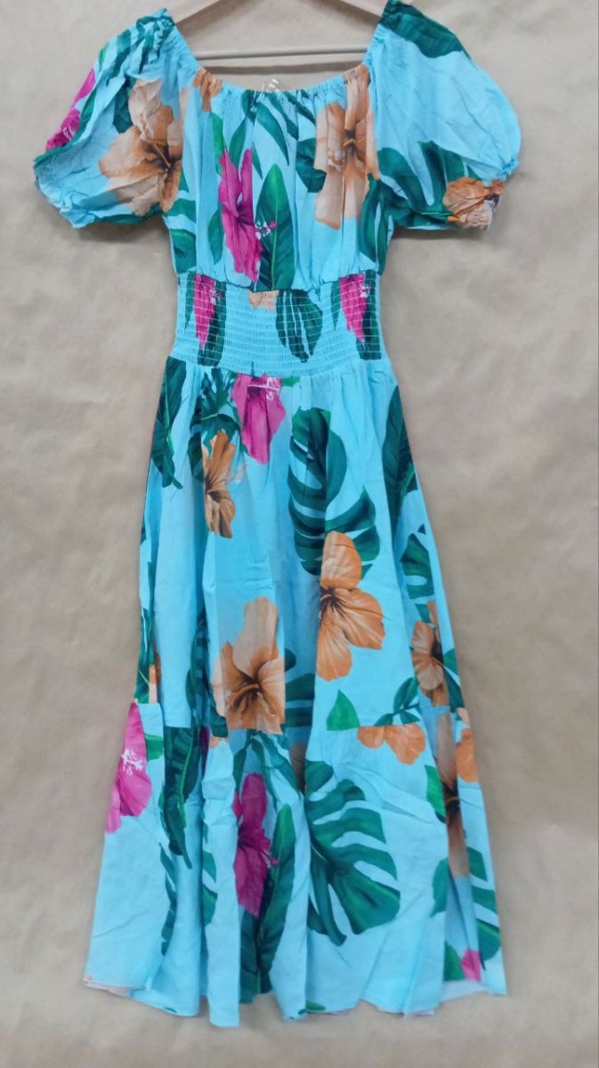 Эксклюзив Платье Парвати цветы голубое #54 (длина миди)