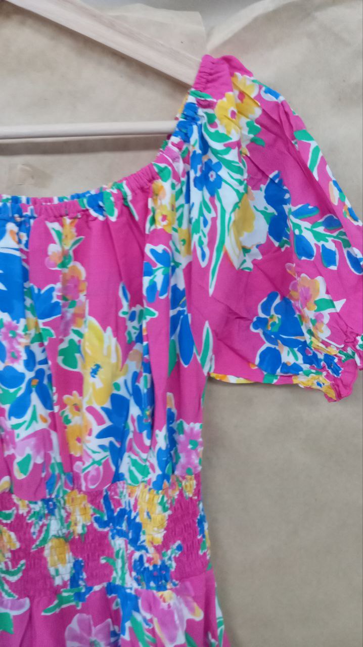 Эксклюзив Платье Парвати цветы фуксия #52 (длина миди)