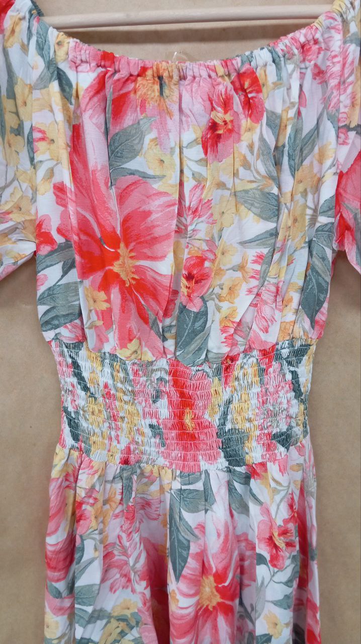 Эксклюзив Платье Парвати цветы на белом #23 (длина миди)